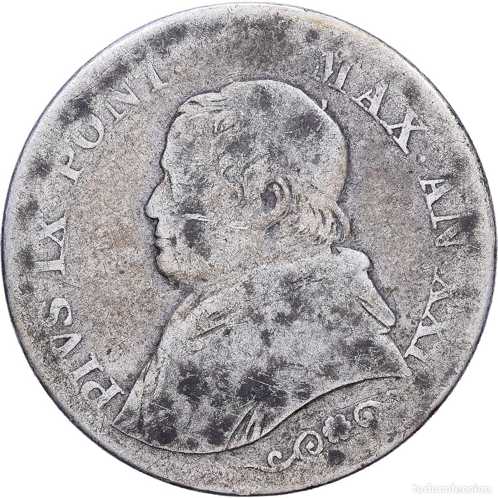 Monedas antiguas de Europa: [#1530703] CIUDAD DEL VATICANO, PAPAL STATES, Pius IX, 1 Lire, 1866, Rome, Plata, BC+