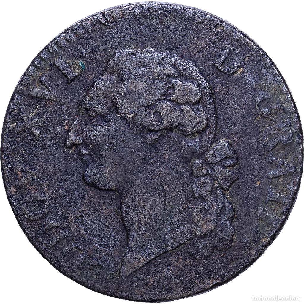 Monedas antiguas de Europa: [#1530714] Francia, Louis XVI, Sol, 17[??], Lille, Cobre, BC, Gadoury:350, KM:578.16