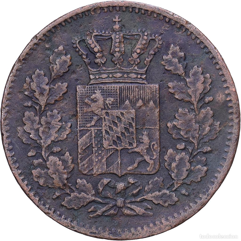 Monedas antiguas de Europa: [#1530911] Estados alemanes, BAVARIA, Ludwig II, 2 Pfennig, 1862, BC+, Cobre