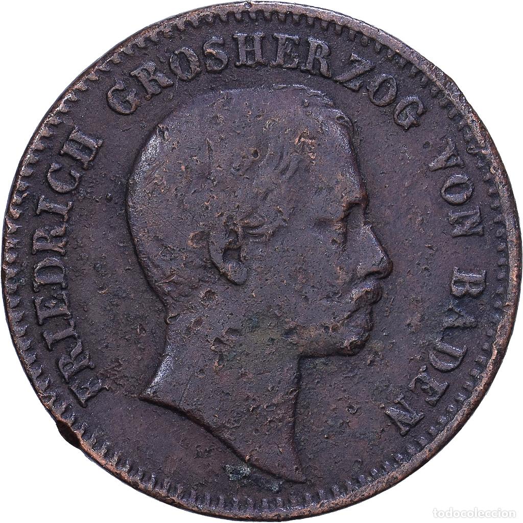 Monedas antiguas de Europa: [#1530845] Estados alemanes, BADEN, Friedrich I, 1/2 Kreuzer, 1856, Baden, Cobre, BC+