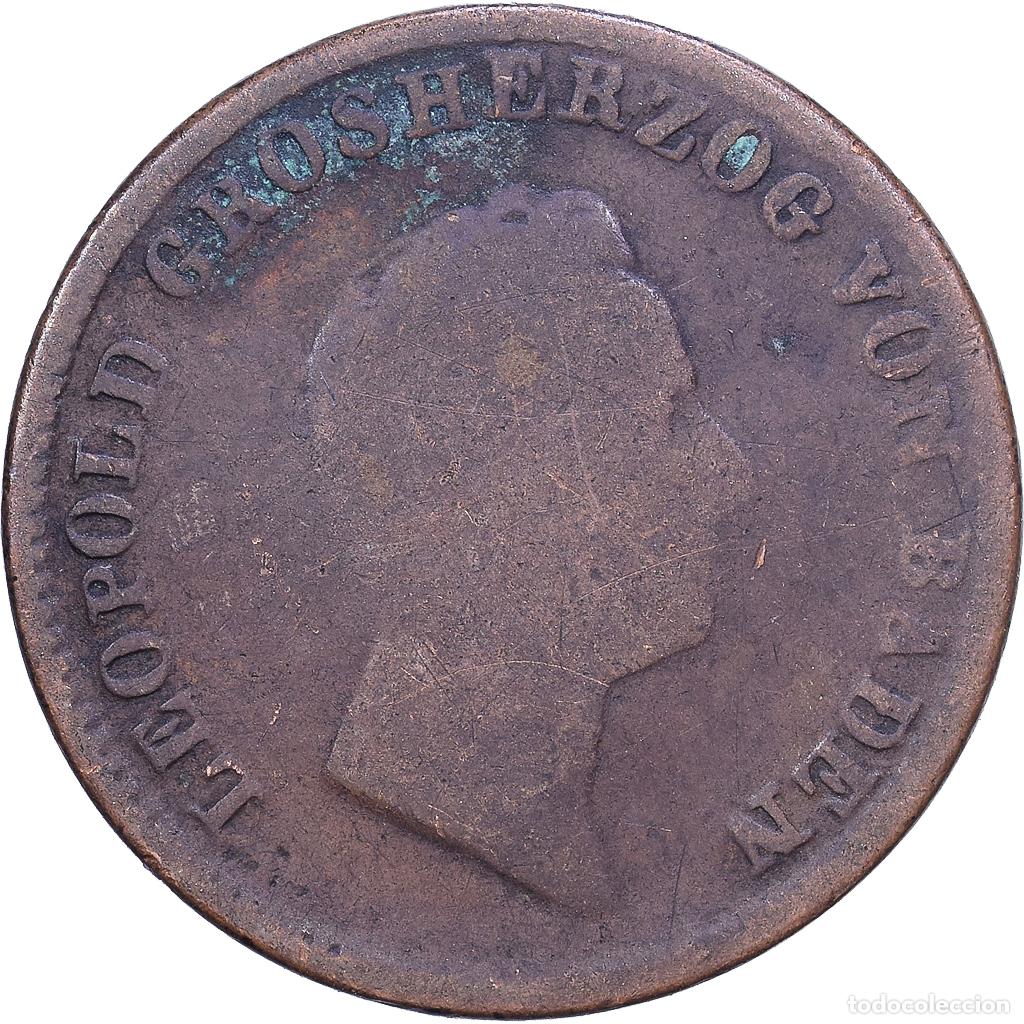 Monedas antiguas de Europa: [#1530936] Grand Duchy of Baden, Leopold I, Kreuzer, 1844, Cobre, BC+, KM:203