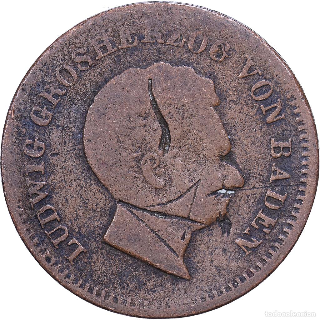 Monedas antiguas de Europa: [#1530947] Estados alemanes, BADEN, Ludwig I, Kreuzer, 1830, Cobre, BC+, KM:189