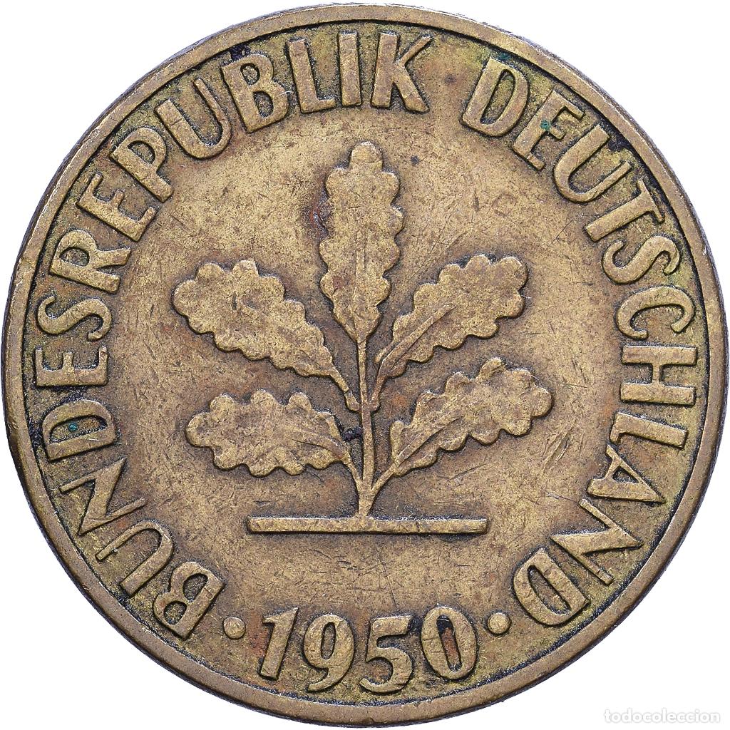 Monedas antiguas de Europa: [#1531076] Alemania, 5 Pfennig, 1950, Stuttgart, Lat&oacute;n recubierto de acero, MBC, KM:107