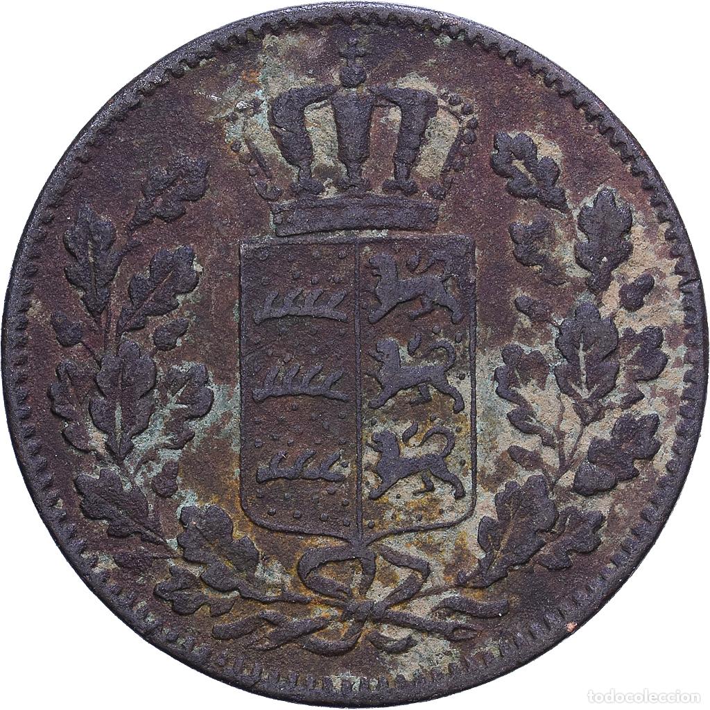 Monedas antiguas de Europa: [#1531054] Estados alemanes, WURTTEMBERG, Wilhelm I, 1/2 Kreuzer, 4 Pfennig, 1852, Cobre