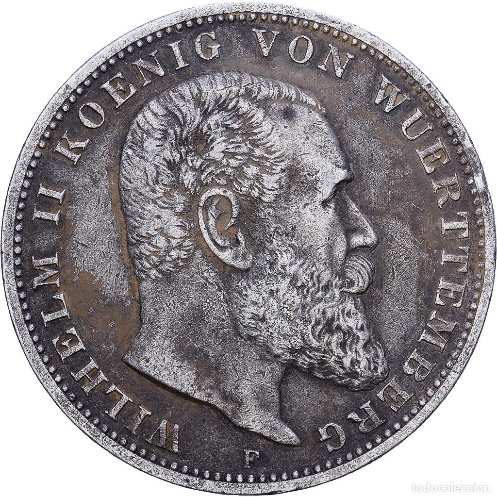 Old Coins of Europe: [#1531189] Kingdom of W&uuml;rttemberg, William II, 3 Mark, 1909, Stuttgart, Plata, BC+