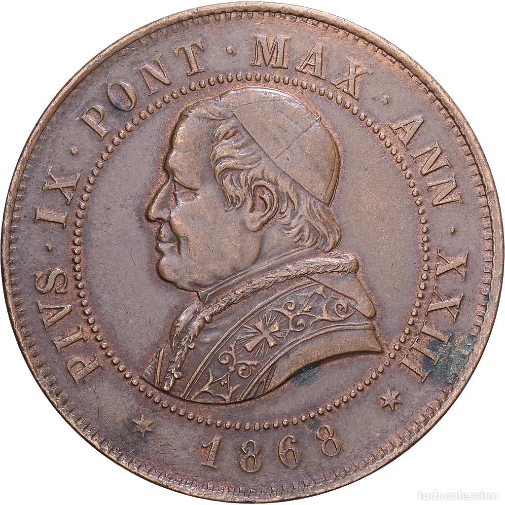 Monedas antiguas de Europa: [#1548055] Papal States, Pius IX, 4 Soldi, 20 Centesimi, 1868, Rome, Cobre, MBC+, KM:1374