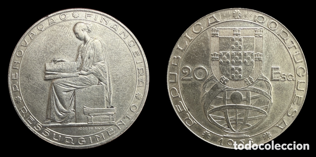 Monedas antiguas de Europa: 20 escudos Rep&uacute;blica Portuguesa 1953