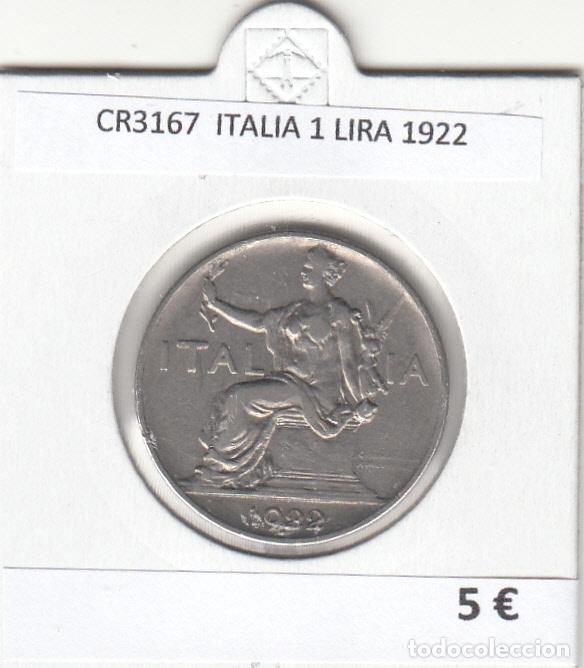 Monedas antiguas de Europa: CR3167 MONEDA ITALIA 1 LIRA 1922 MBC