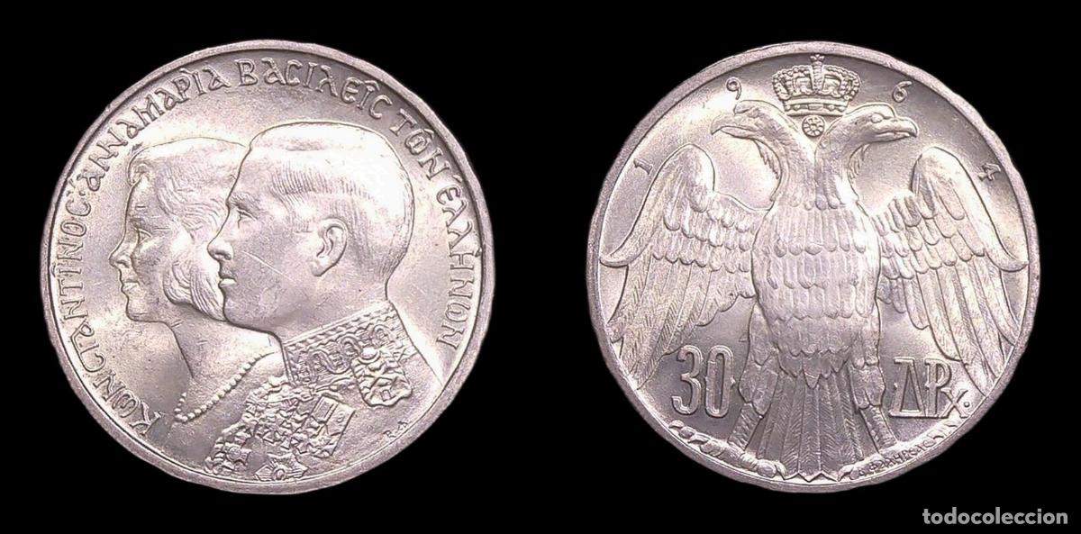 Monedas antiguas de Europa: GRECIA GREECE 30 DRACMA 1964 EBC+/SC- PLATA