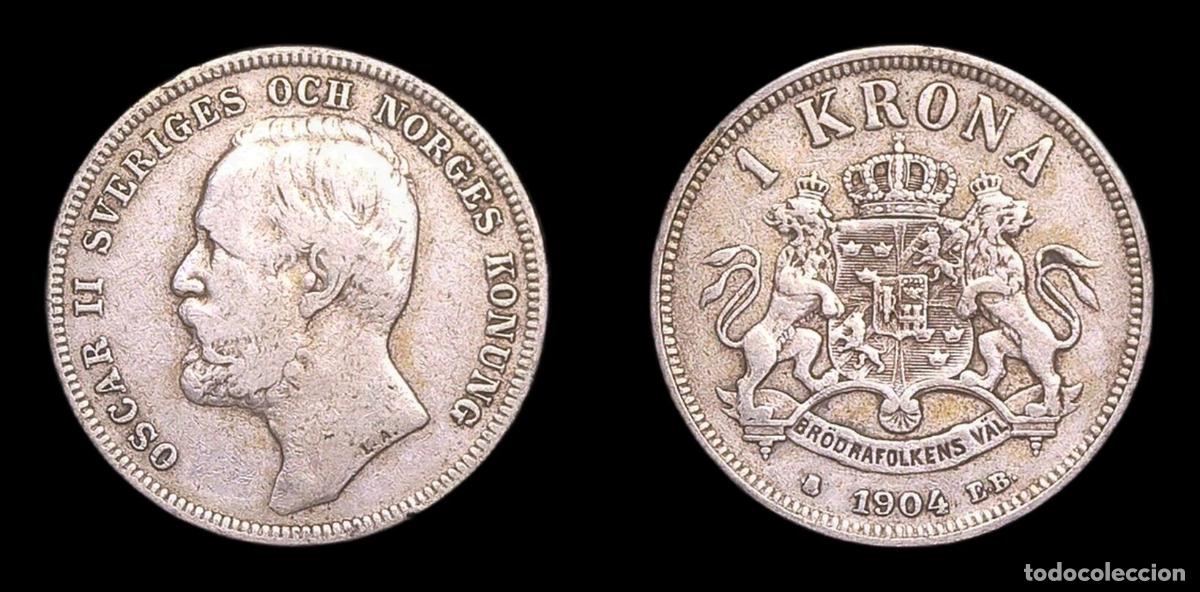 Monedas antiguas de Europa: SUECIA SWEDEN OSCAR II 1 KRONA 1904 FB MBC-/MBC PLATA