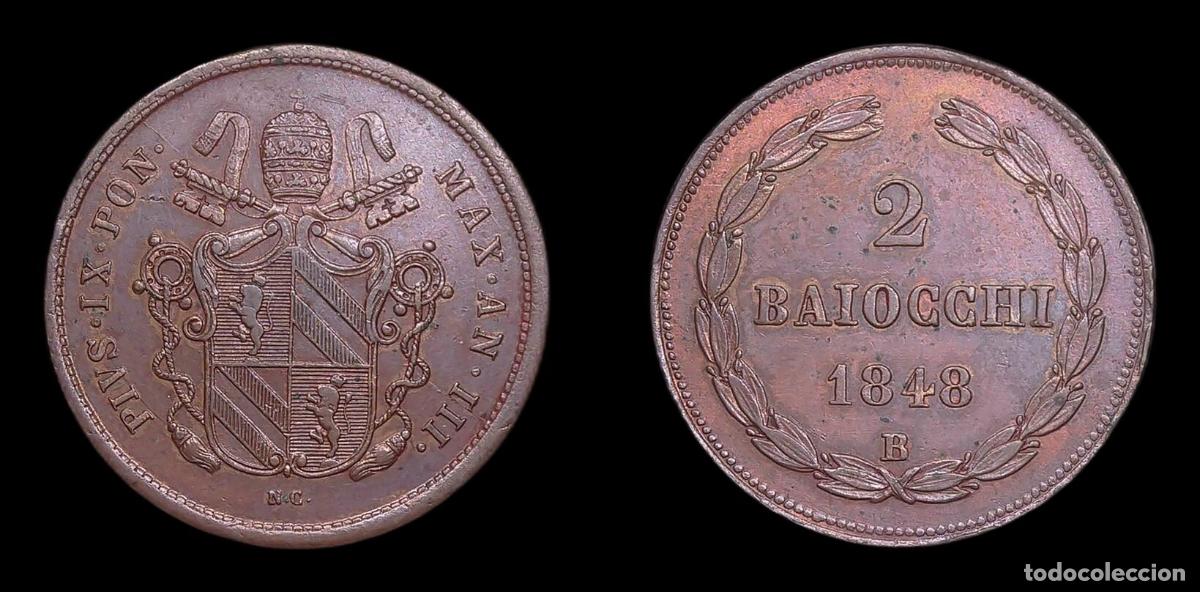 Monedas antiguas de Europa: ESTADOS PAPALES PIO IX 2 BAIOCCHI 1848 B