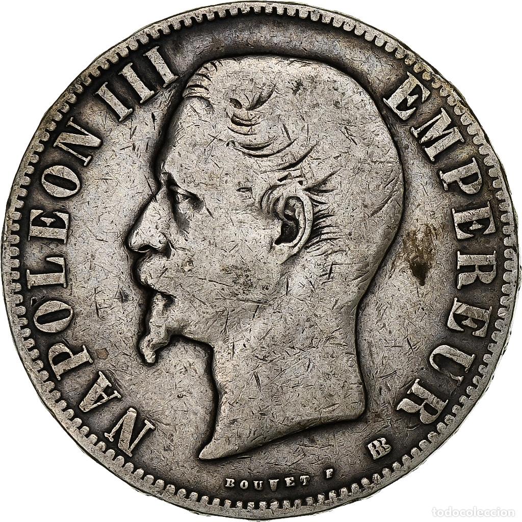 Monedas antiguas de Europa: [#1164611] Francia, Napoleon III, 5 Francs, Napol&eacute;on III, 1855, Strasbourg, Plata, BC+
