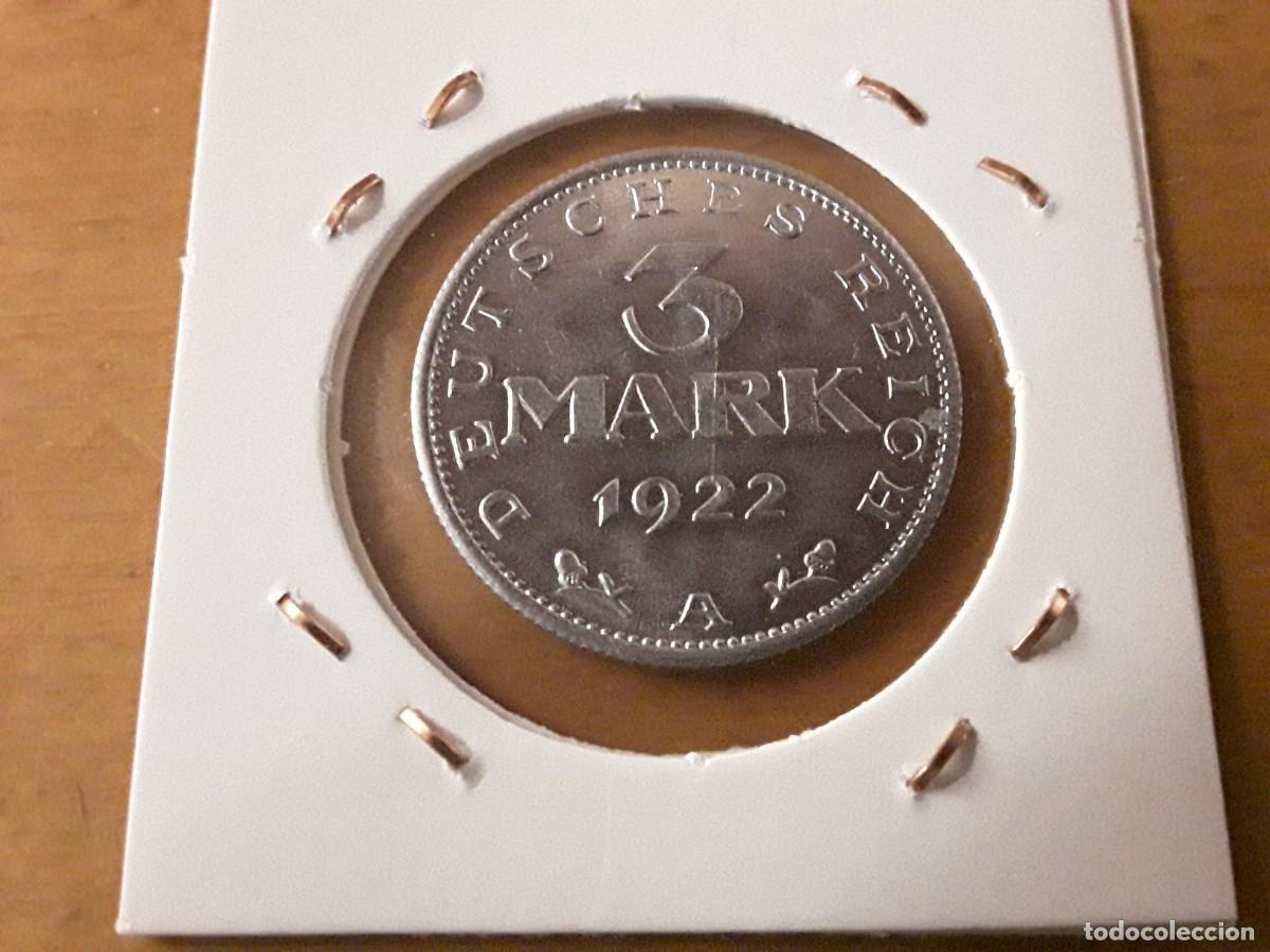 Monedas antiguas de Europa: ALEMANIA REPUBLICA DE WEIMAR - PRECIOSOS 3 MARK A&Ntilde;O 1922 A. SIN CIRCULAR.