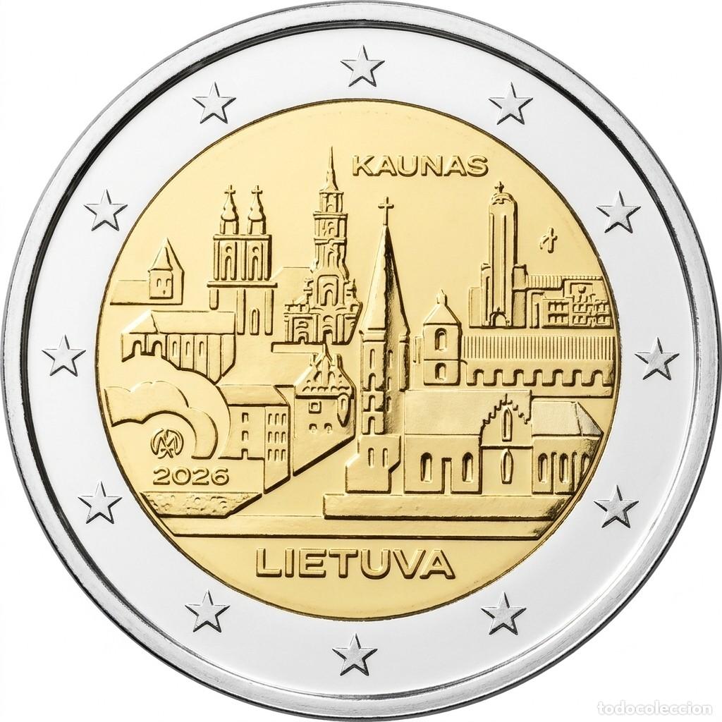 Monedas antiguas de Europa: Lituania 2 Euros 2026 Conmemorativa Kaunas Km Nuevo Sc Unc