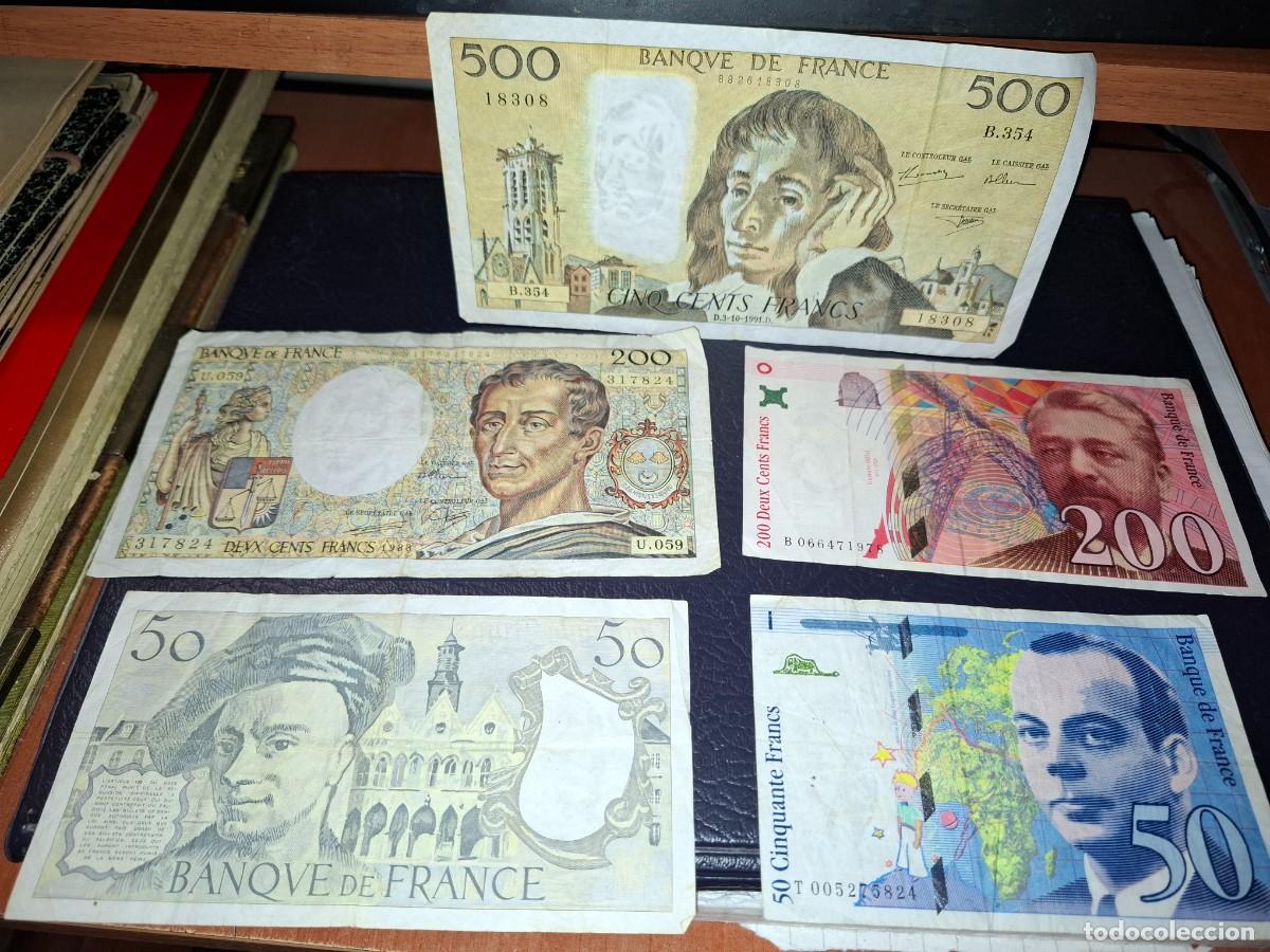 Monedas antiguas de Europa: 5 billetes frances. 500. 200. 50