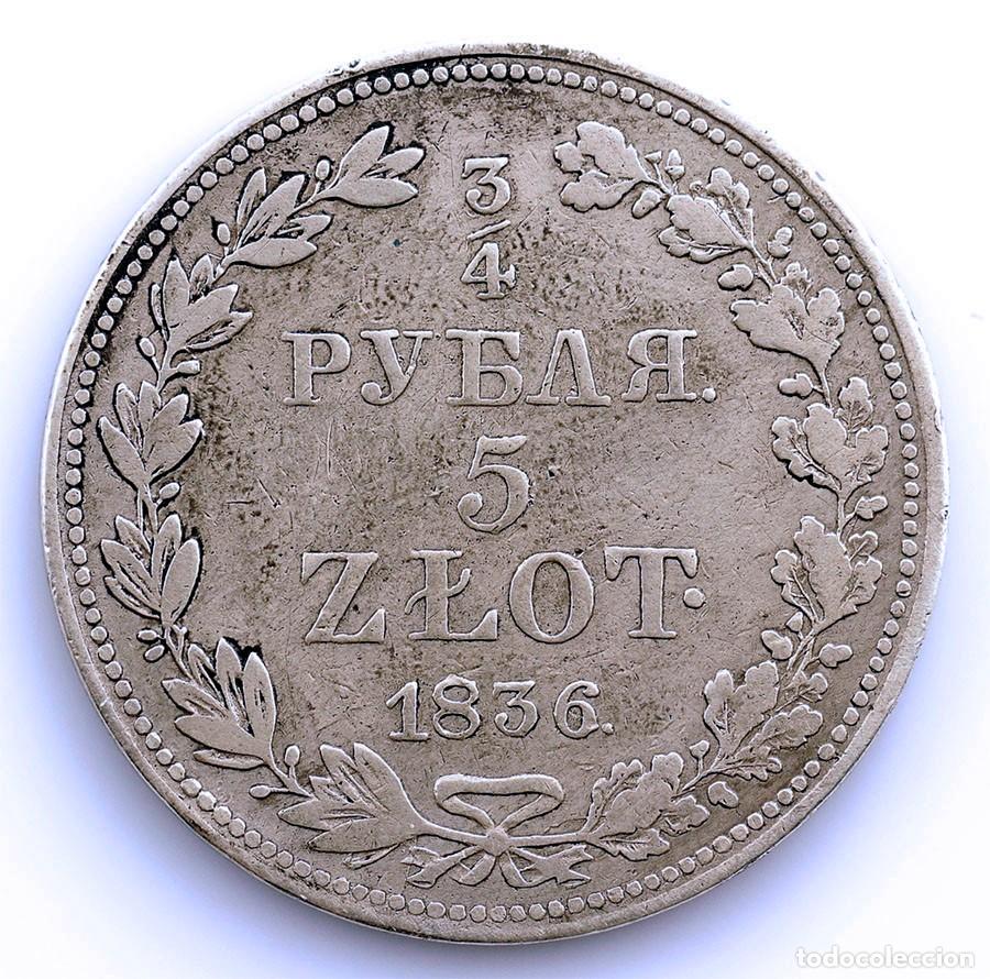 Monedas antiguas de Europa: Polonia, Rusia. Nicol&aacute;s I. 3/4 Rublo / 5 Zlotych 1836 M-W Varsovia. Plata 15,3g.