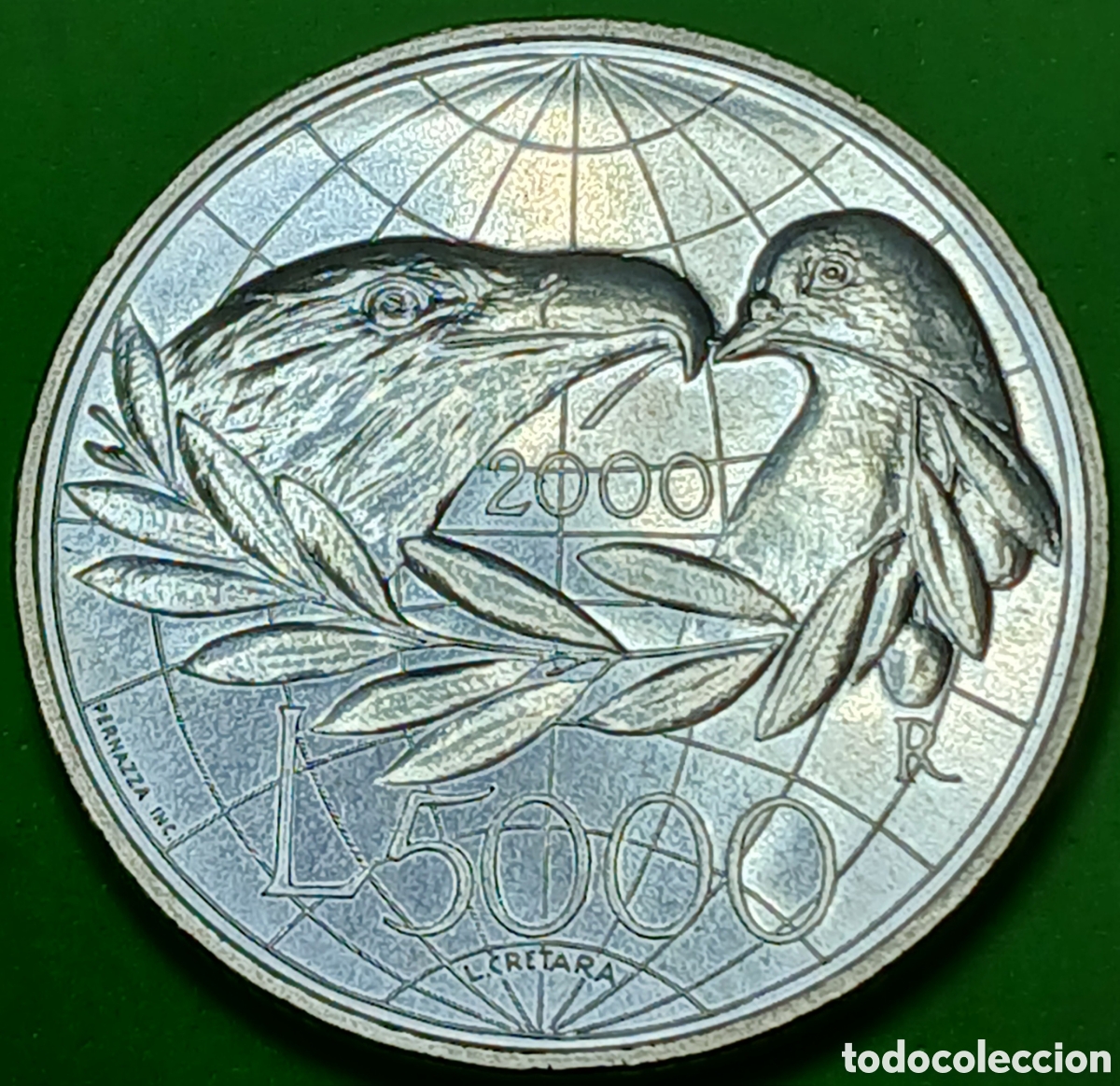 Monedas antiguas de Europa: San Marino 5000 liras 2000 km#406 Paz / plata