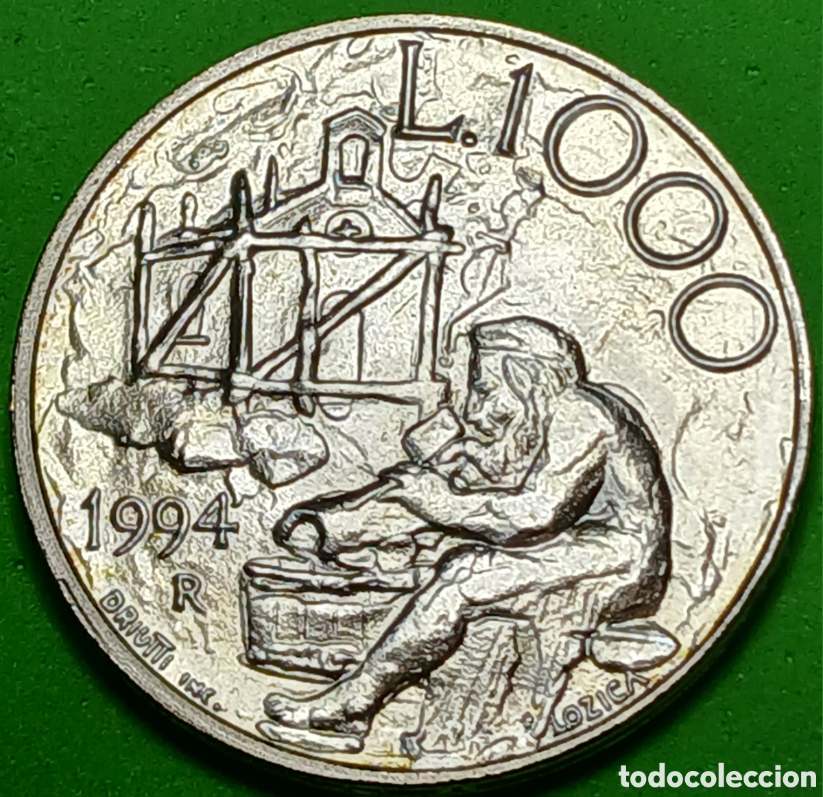 Monedas antiguas de Europa: San Marino 1000 liras 1994 km#315 Primera Iglesia de San Marino/ poco com&uacute;n! / plata.