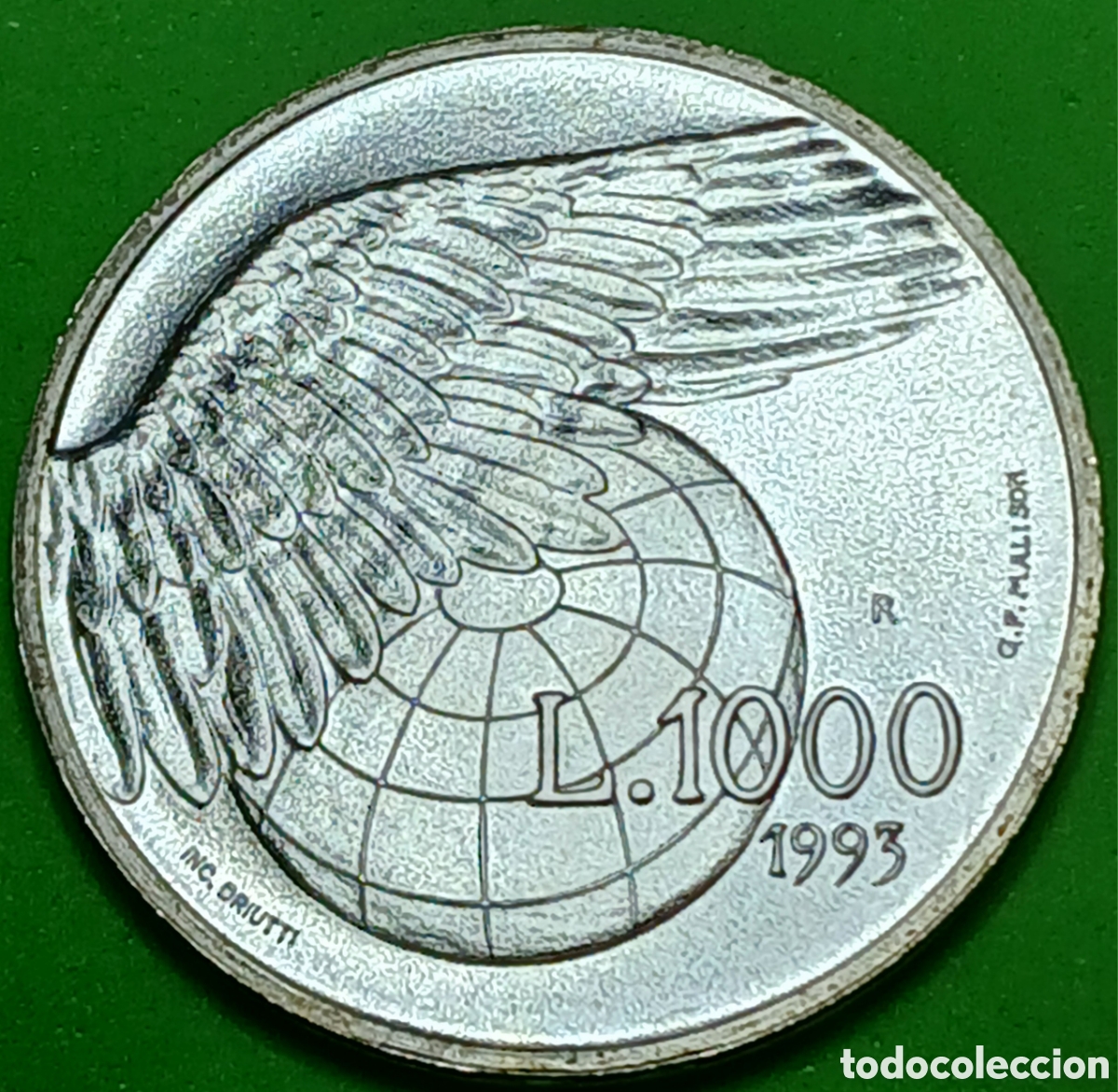 Monedas antiguas de Europa: San Marino 1000 liras 1993 km#302 Paz global / poco com&uacute;n! / plata.