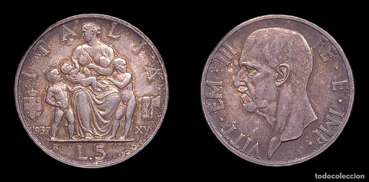 Monedas antiguas de Europa: ITALIA VITTORIO EMANUELE III 5 LIRAS 5 LIRE 1937 FECHA ESCASA