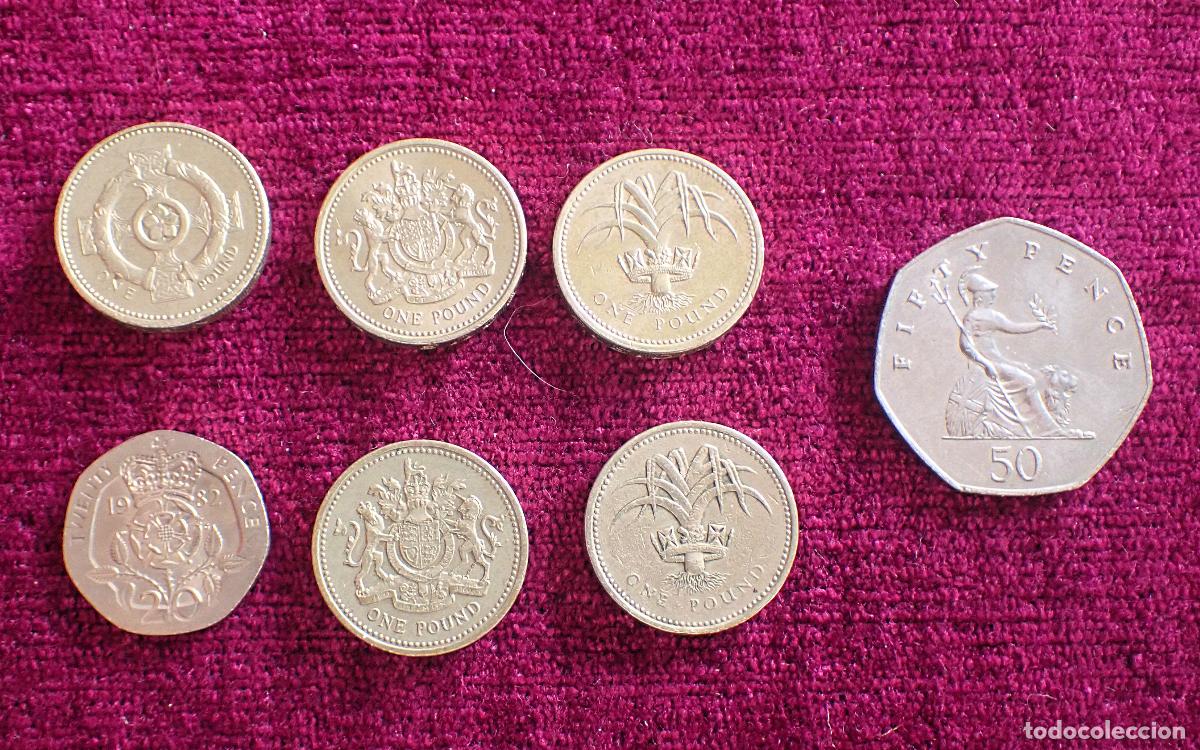 Monedas antiguas de Europa: Lote de colecci&oacute;n: 7 monedas del Reino Unido (Elizabeth II) - canto invertido y curiosidades
