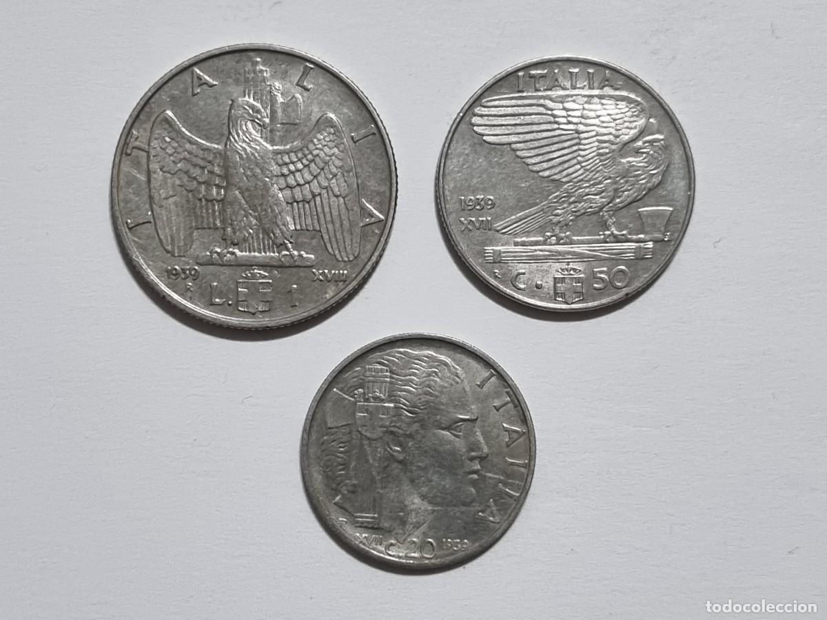 Monedas antiguas de Europa: Antigua Moneda Serie Italiana 1 Lira 50-20 Centimos 1939 Centesimi Italia