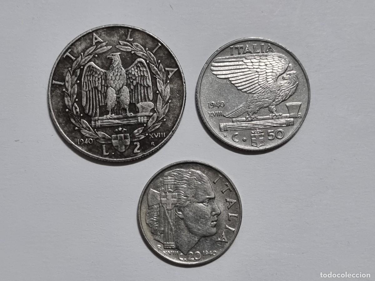 Monedas antiguas de Europa: Antigua Moneda Serie Italiana 2 Lira 50-20 Centimos 1940 Centesimi Italia