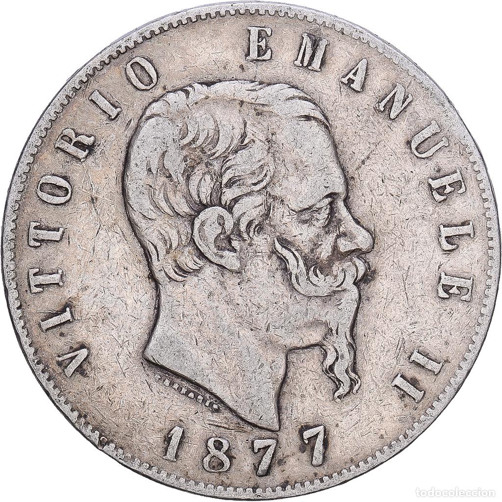 Monedas antiguas de Europa: [#1168179] Italia, Vittorio Emanuele II, 5 Lire, 1877, Rome, Plata, BC+, KM:8.4