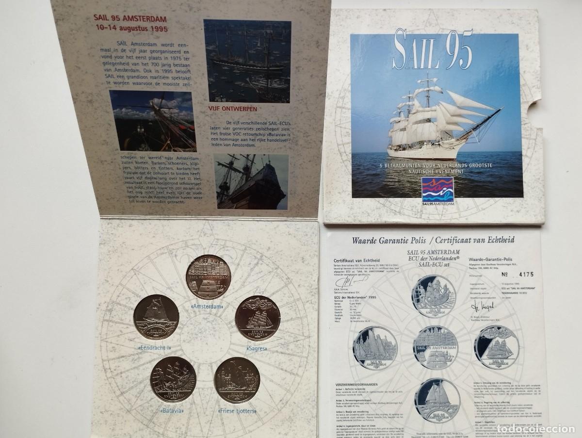 Monedas antiguas de Europa: HOLANDA 1995 CARTERA OFICIAL 5 MONEDAS DE 2 ECUS SAIL - BARCOS NAVEGACI&Oacute;N