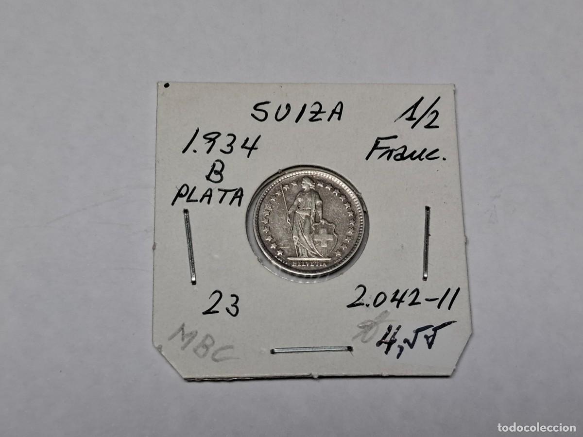 Monedas antiguas de Europa: 1/2 FRANCO de PLATA de 1934 B KM 23 SUIZA en MBC