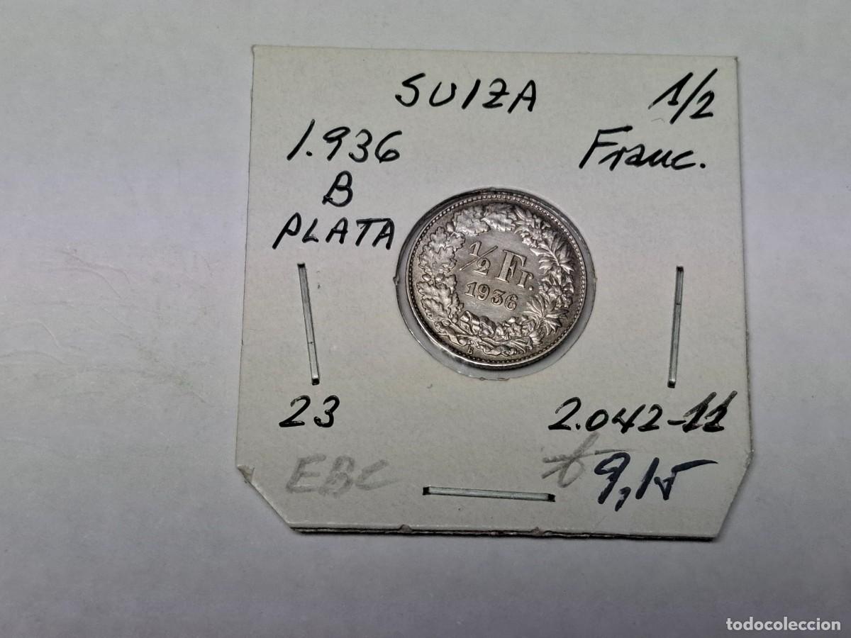Monedas antiguas de Europa: 1/2 FRANCO de PLATA de 1936 B KM 23 SUIZA en EBC