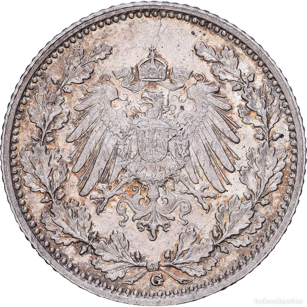 Monedas antiguas de Europa: [#1167977] ALEMANIA - IMPERIO, 1/2 Mark, 1915, Karlsruhe, Plata, MBC+, KM:17
