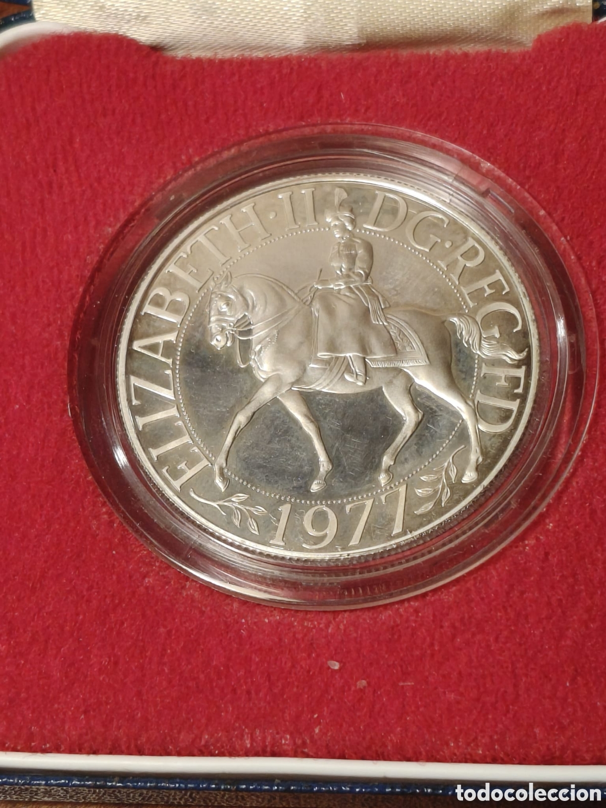 Monedas antiguas de Europa: Reino Unido, corona 1977 jubileo royal mint , moneda plata