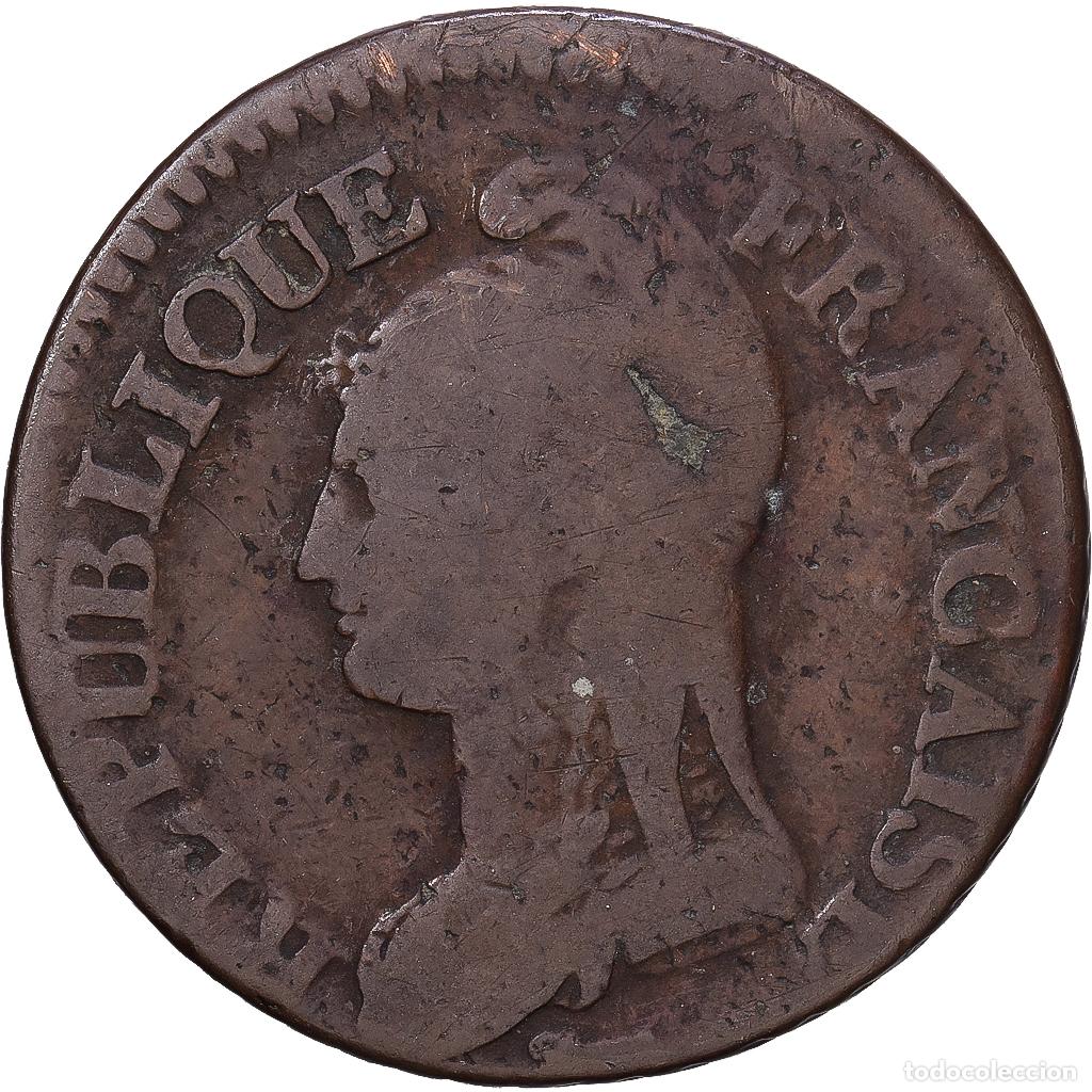 Monedas antiguas de Europa: [#1168217] Francia, 5 Centimes, Dupr&eacute;, AN 8, Strasbourg, Cobre, BC, Gadoury:126a