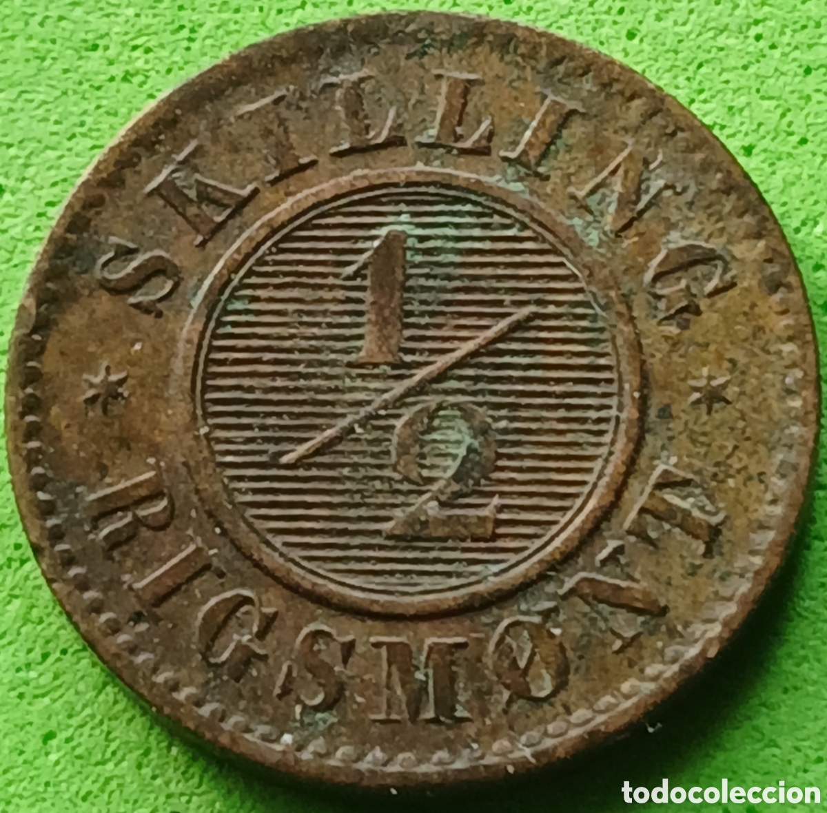 Monedas antiguas de Europa: Dinamarca &frac12; skilling rigsmont 1857 km#767