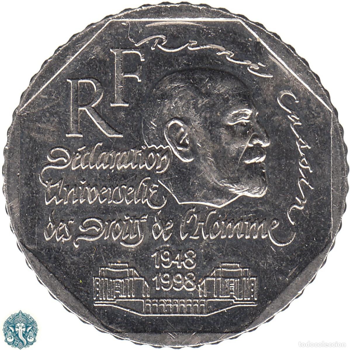 Monedas antiguas de Europa: FRANCIA 2 Francos 1998 50 aniversario Declaracion DDHH KM#1213