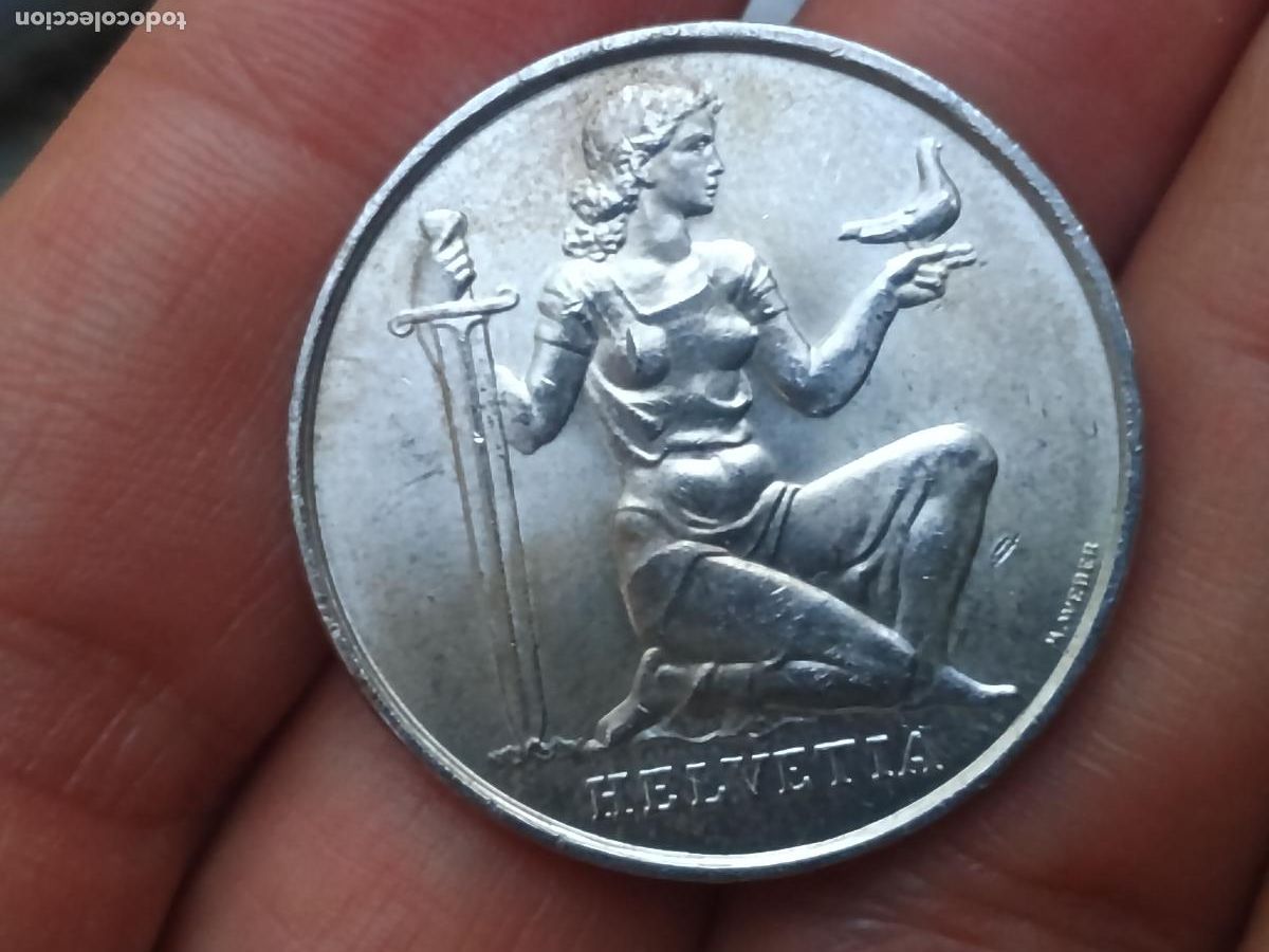 Monedas antiguas de Europa: Suiza Defense Bond 5 francos de plata 1936 SC
