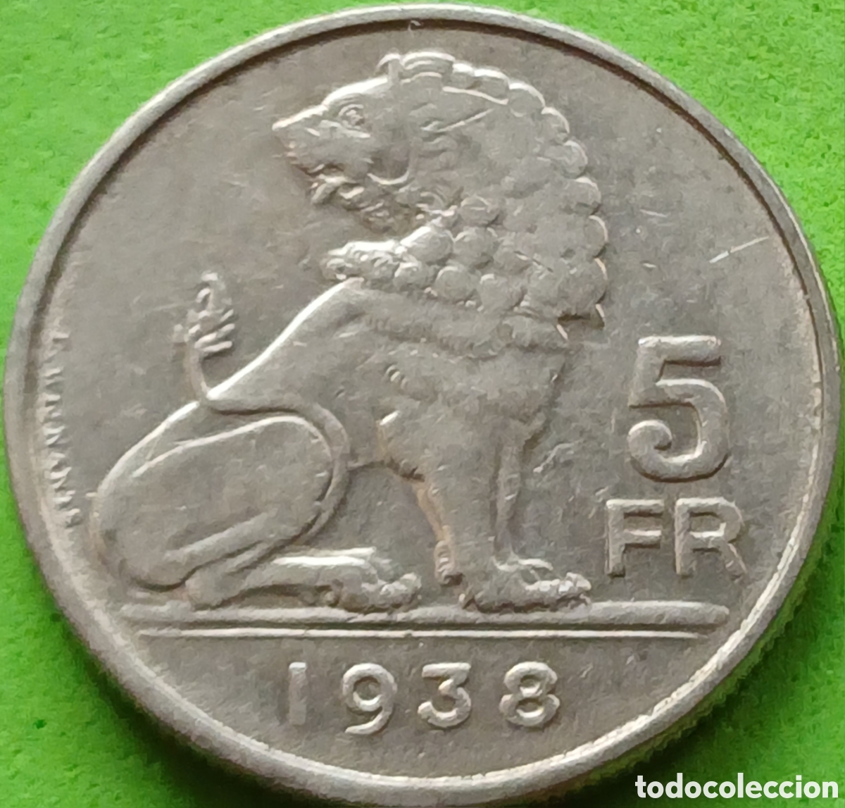 Monedas antiguas de Europa: B&eacute;lgica 5 francos 1938 km#116 Inscripci&oacute;n en el canto- Belgique-Belgie / ESCASA!!