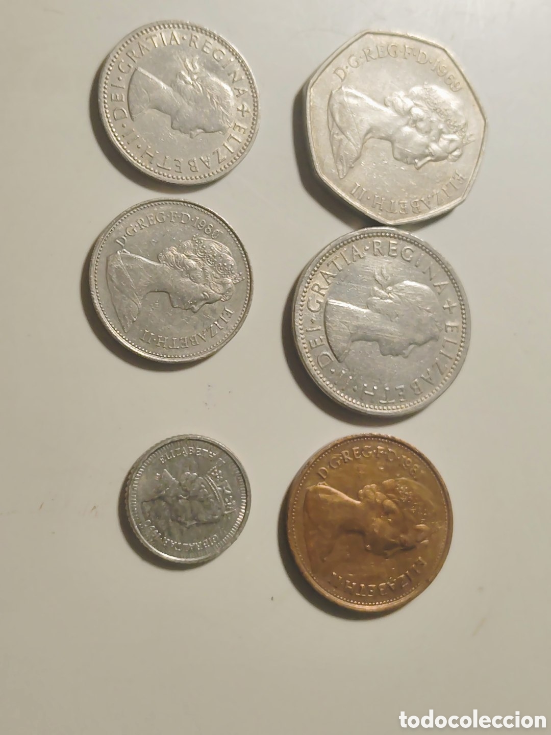 Old Coins of Europe: Lote de 6 monedas inglesas, desde 1957 hasta 1990