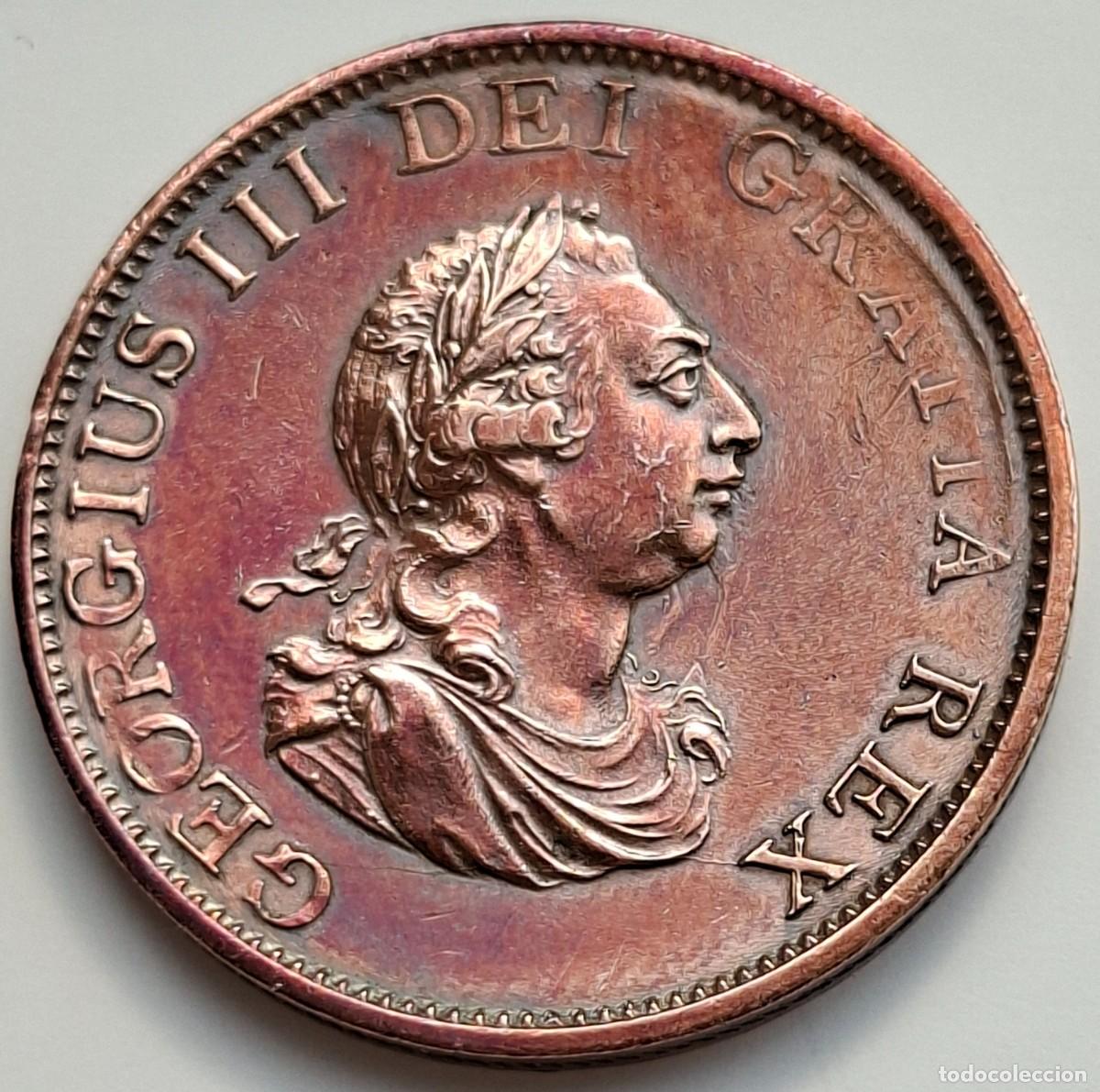 Monedas antiguas de Europa: Moneda de medio penique de 1799 de Reino Unido.