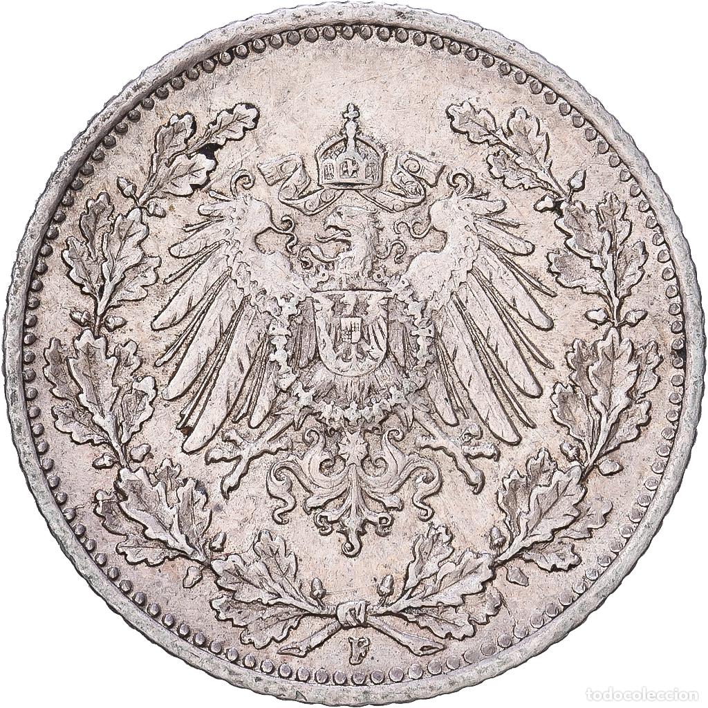 Monedas antiguas de Europa: [#1168227] ALEMANIA - IMPERIO, 1/2 Mark, 1915, Stuttgart, Plata, MBC+, KM:17