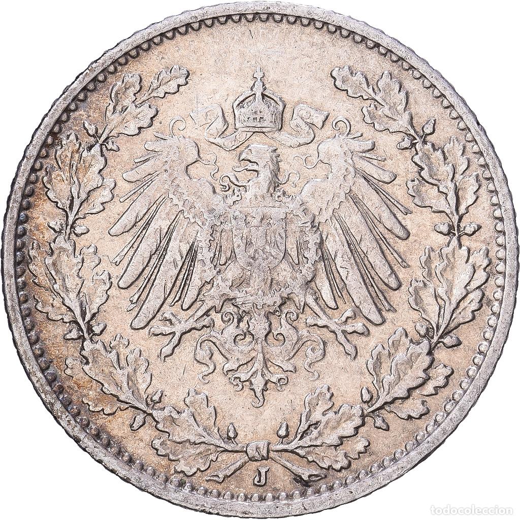 Monedas antiguas de Europa: [#1168226] ALEMANIA - IMPERIO, 1/2 Mark, 1913, Hambourg, Plata, MBC, KM:17