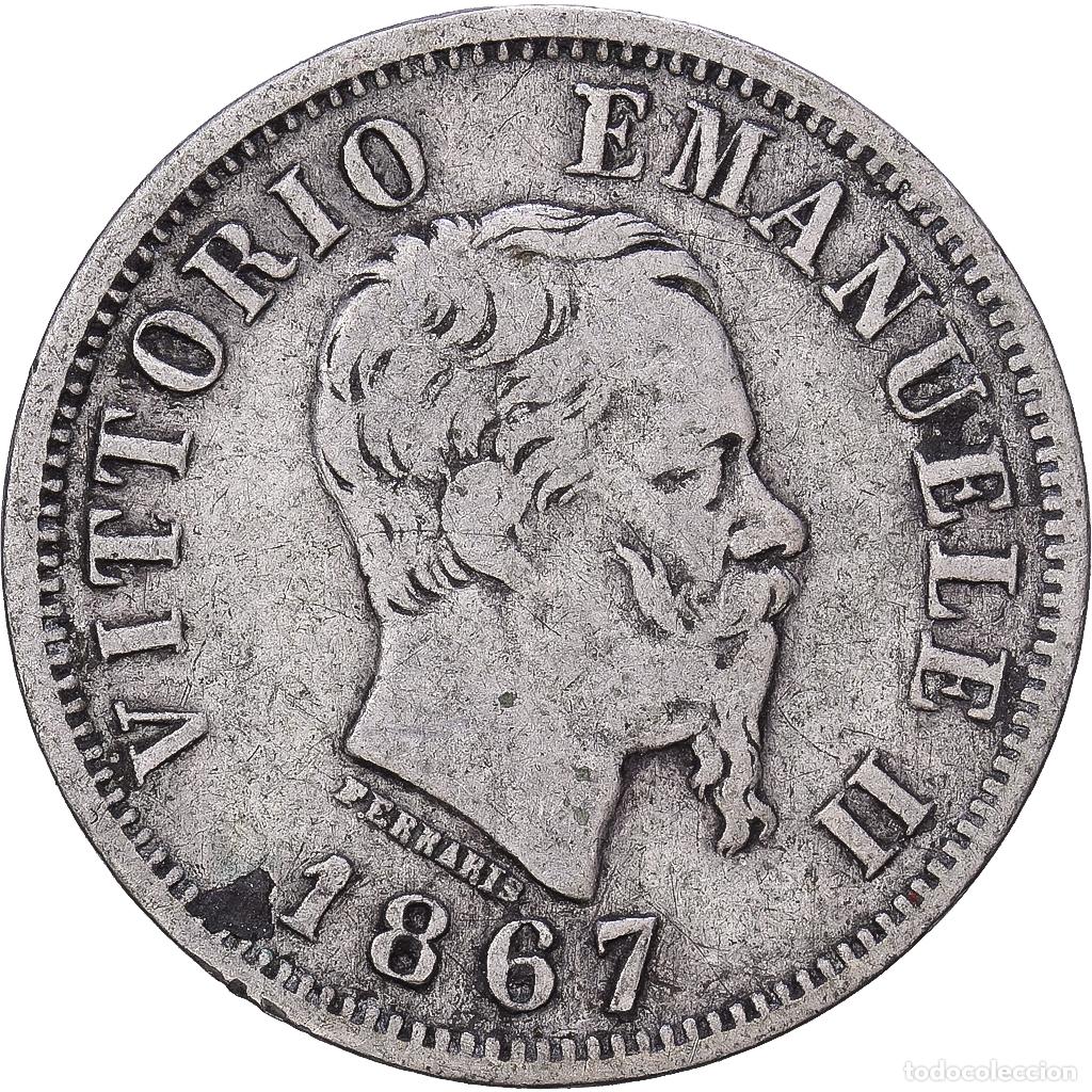 Monedas antiguas de Europa: [#1168247] Italia, Vittorio Emanuele II, 50 Centesimi, 1867, Milan, Plata, BC+, KM:14.2