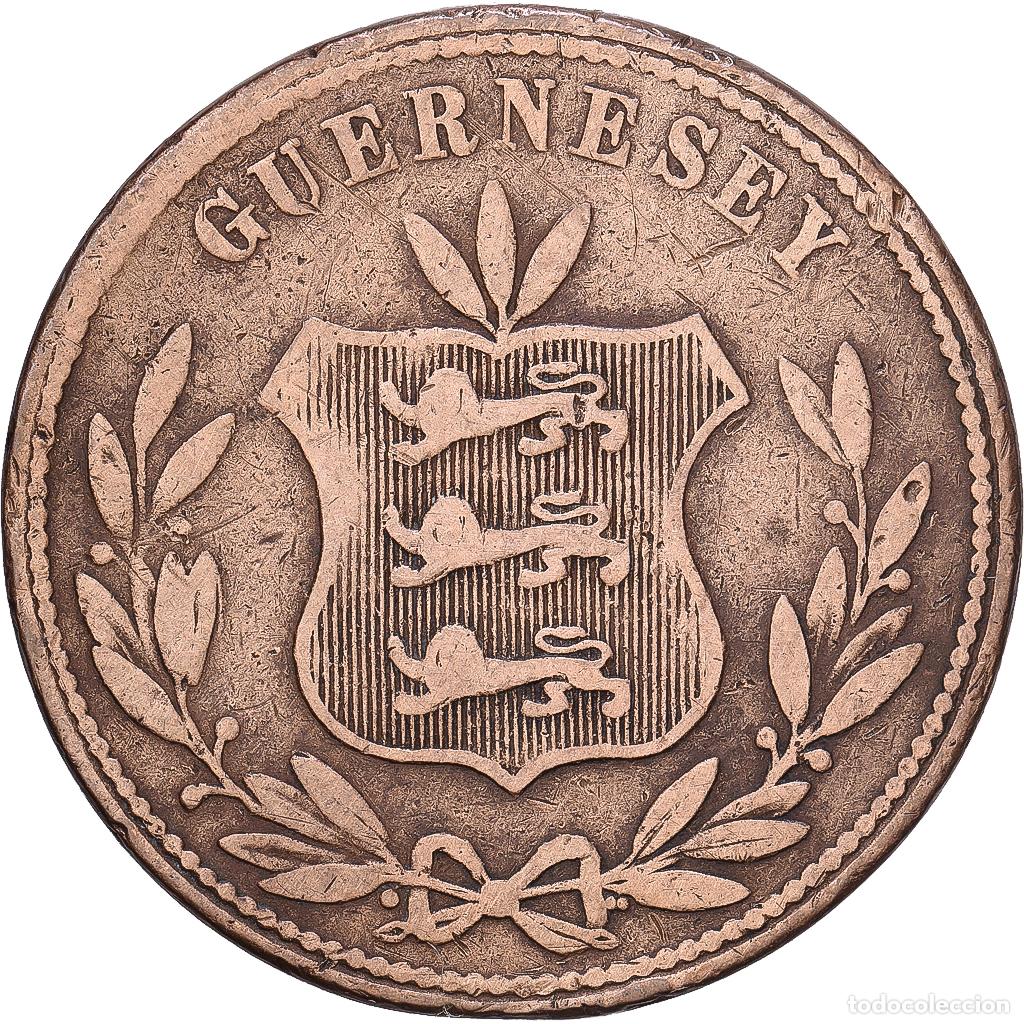 Monedas antiguas de Europa: [#1168256] Guernsey, 8 Doubles, 1864, Heaton, Cobre, BC+, KM:7
