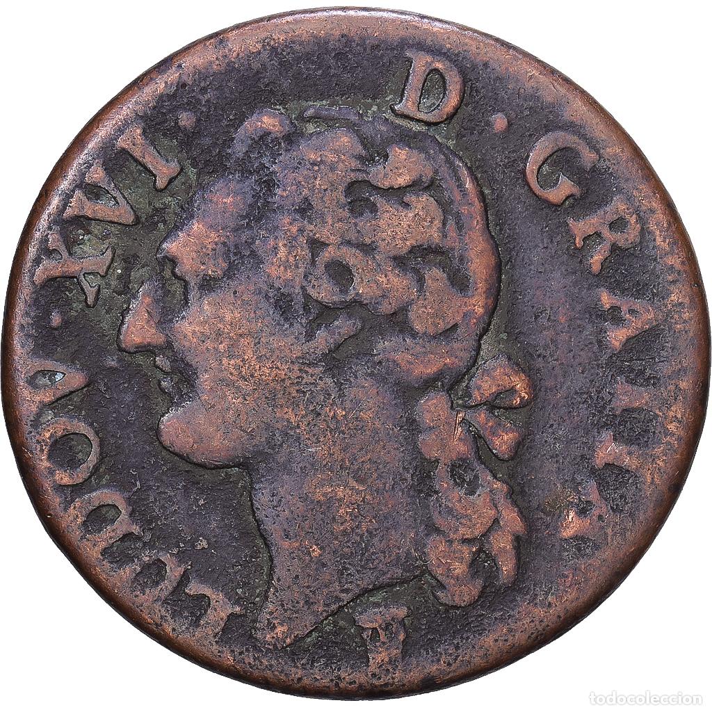 Monedas antiguas de Europa: [#1168260] Francia, Louis XVI, 1/2 Sol, 1791, Bordeaux, Cobre, BC+, Gadoury:348