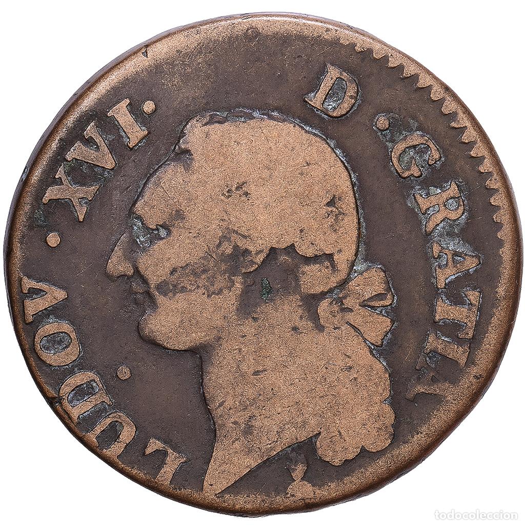 Monedas antiguas de Europa: [#1168261] Francia, Louis XVI, Sol, 1791, Metz, 2nd semestre, Cobre, BC, Gadoury:350
