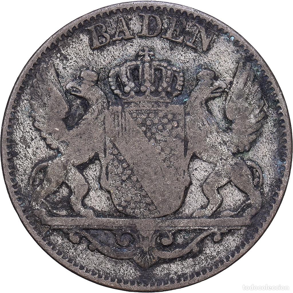 Monedas antiguas de Europa: [#1168282] Estados alemanes, BADEN, Leopold I, 6 Kreuzer, 1840, Plata, BC+, KM:210