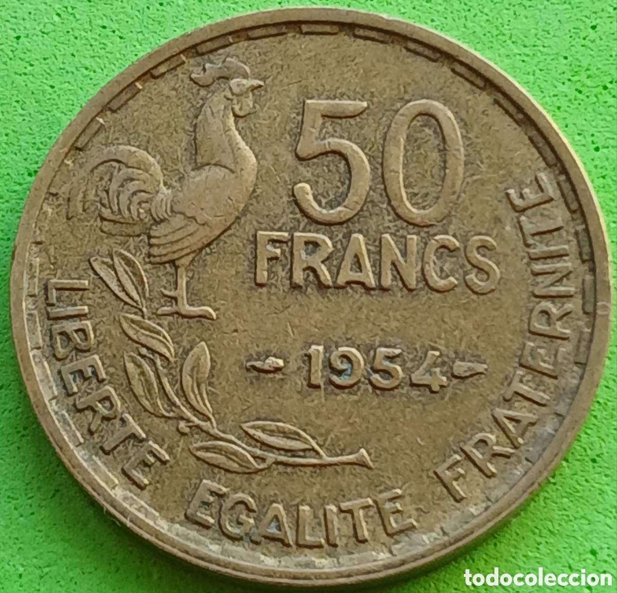 Monedas antiguas de Europa: Francia 50 francos 1954 km#918 sin marca de ceca/ RARA (R)!!