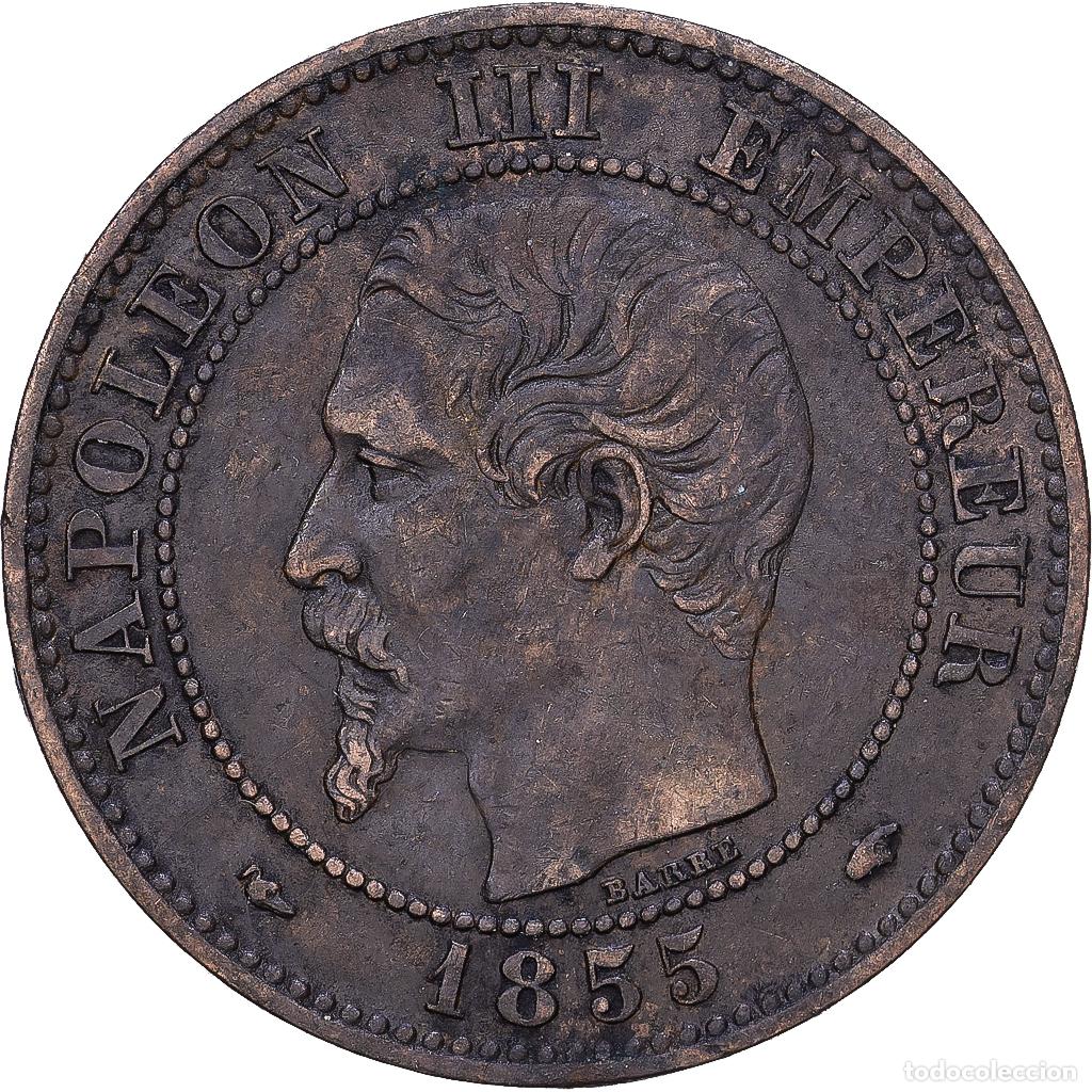 Monedas antiguas de Europa: [#1168296] Francia, Napoleon III, 2 Centimes, 1855, Paris, Dog, Bronce, BC+, Gadoury:103