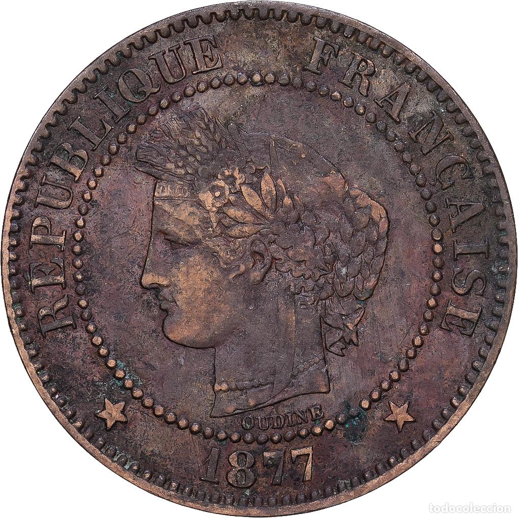Monedas antiguas de Europa: [#1168302] Francia, 2 Centimes, C&eacute;r&egrave;s, 1877, Paris, Bronce, BC+, Gadoury:105, KM:827.1